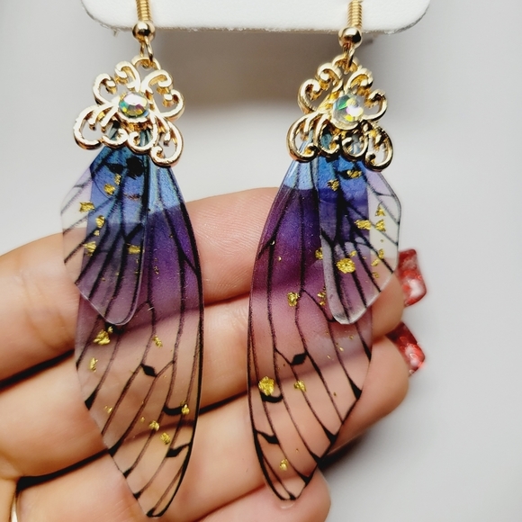 NEW Fairy Earrings Butterfly Wings Hand made Fantasy Light weight Elvish earring - Picture 4 of 7